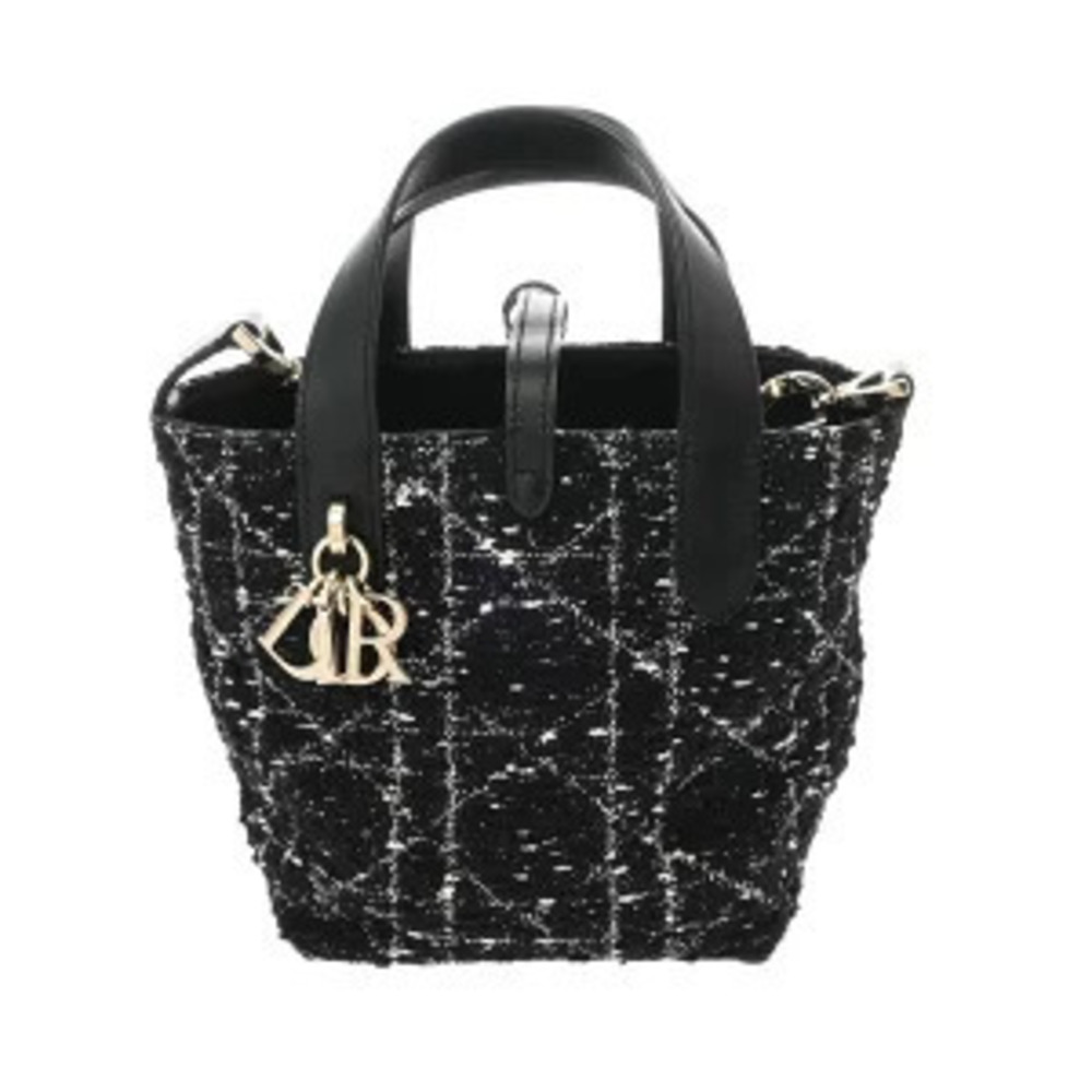 Christian Dior Cannage Toujours Vertical Black White Tweed Handbag